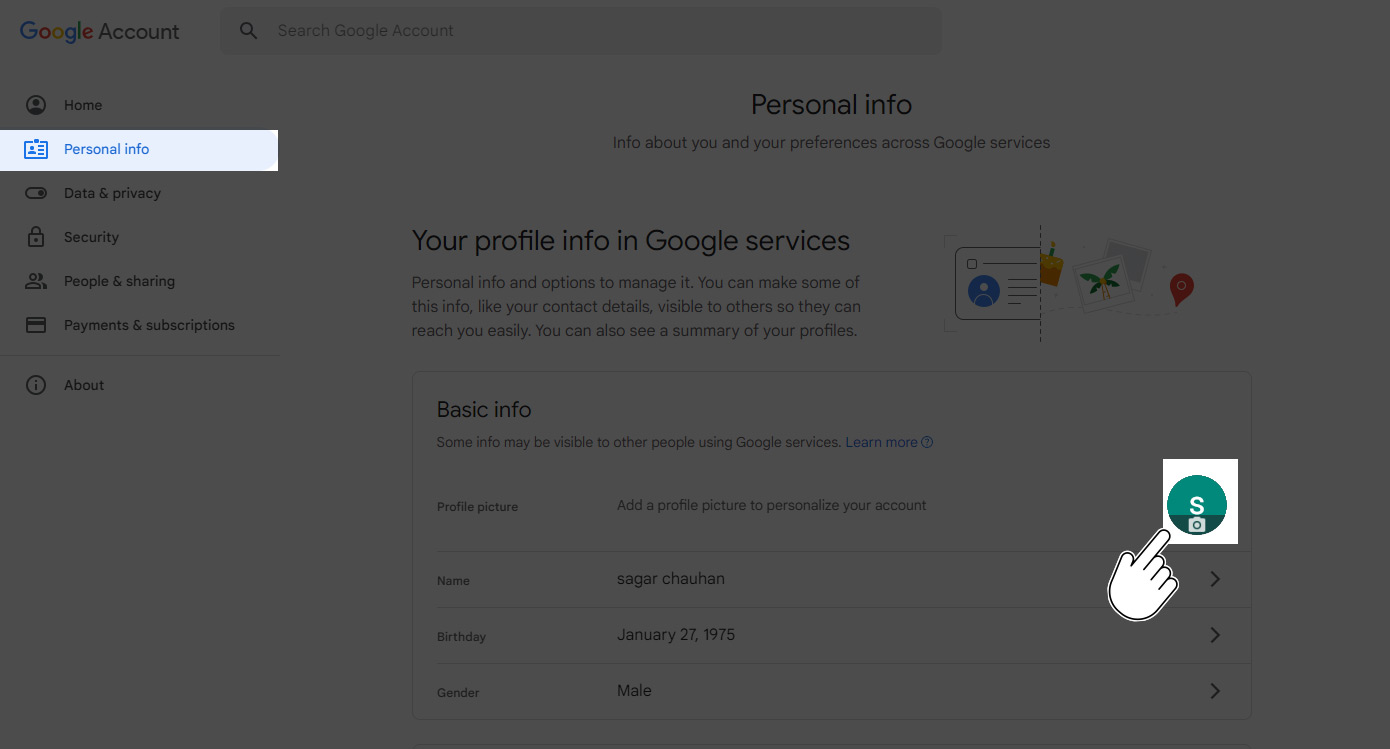 Change Gmail Profile Picture Personal Info Tab