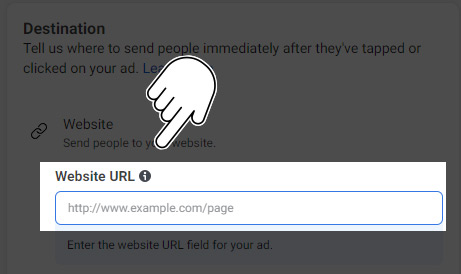 Enter the Website URL in Facebook Ads