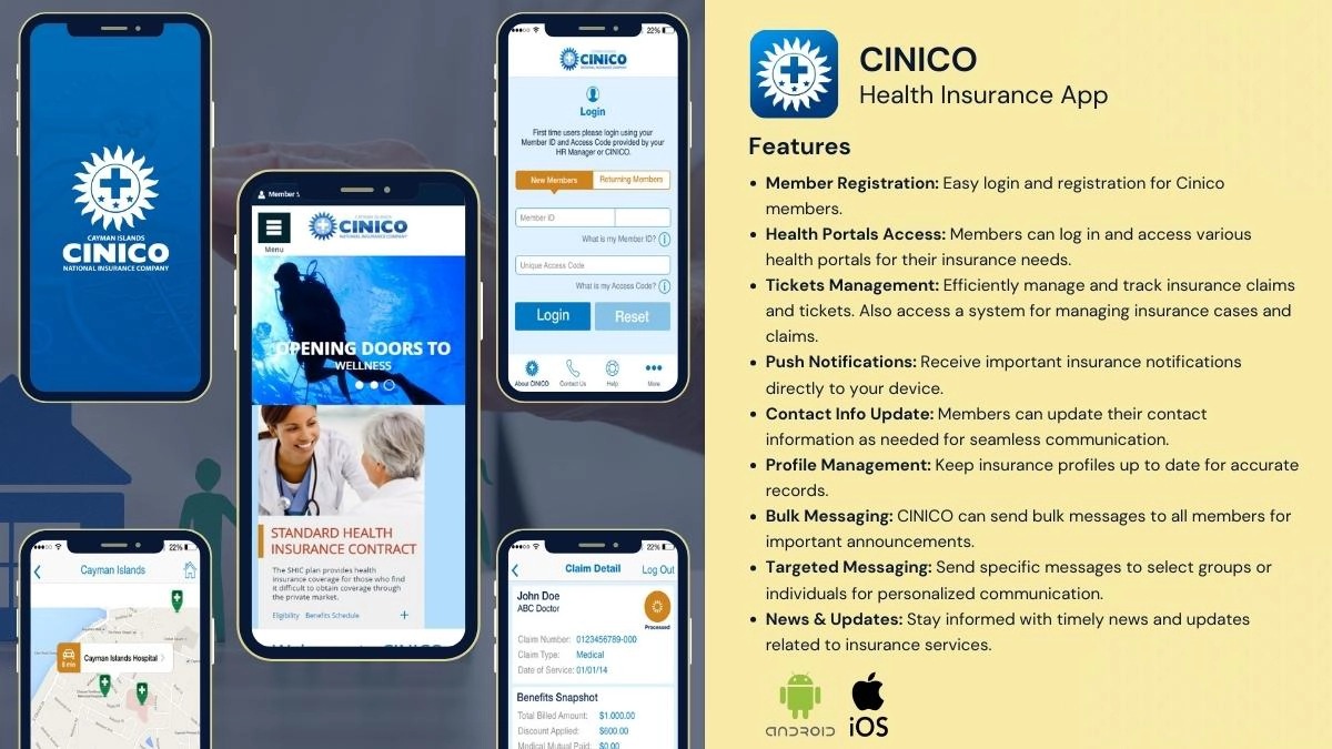 CINICO health insurance mobile app interface