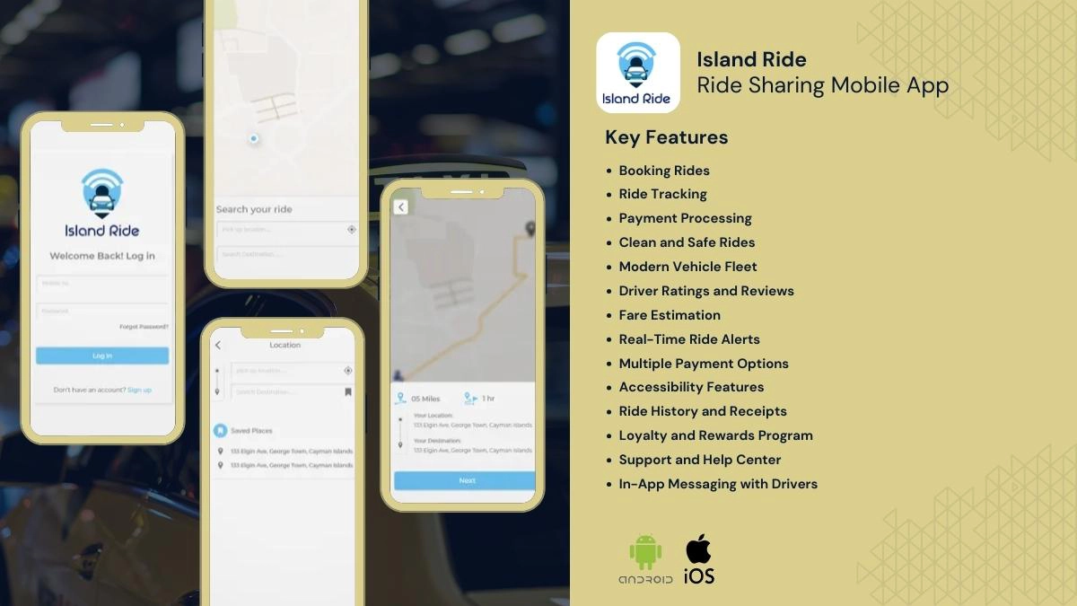 Island Ride rideshare app navigation screen
