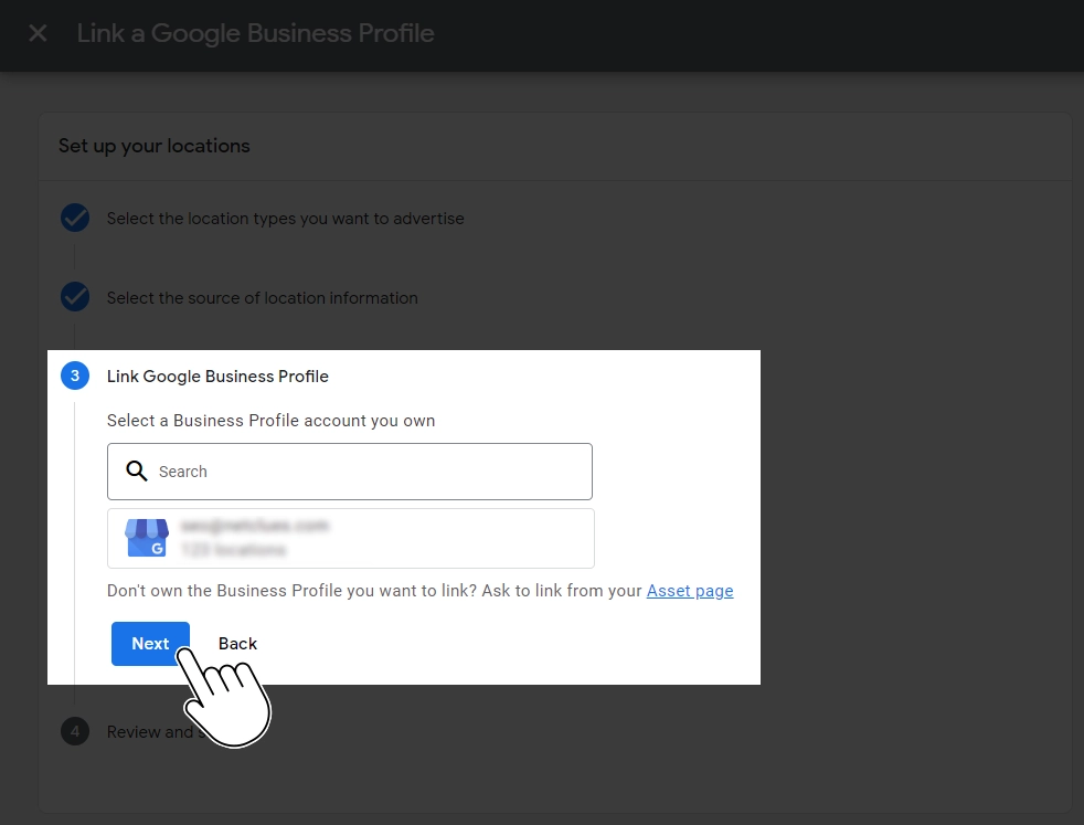 Select Google Business Profile Account You Own in Google Ads